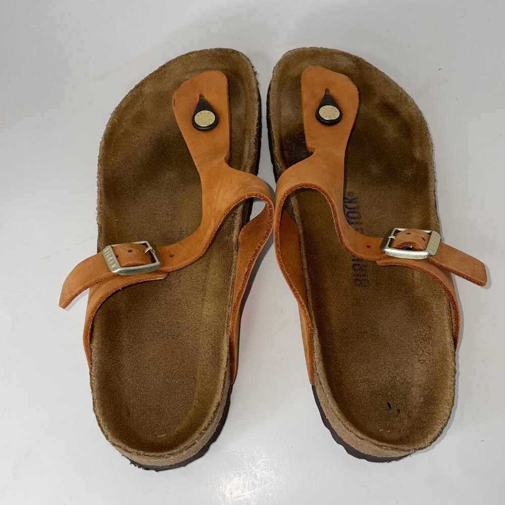 Birkenstock Gizeh Women's Leather Burnt Orange Thong Sandals Size 39 / US 8 - 8 - Picture 4 of 13